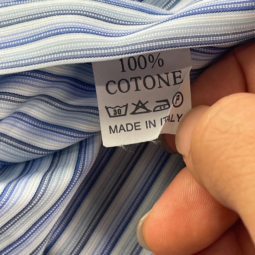 Vintage Lot 2 Ateseta Firenze Mens Dress Shirts 16.5 42 Blue Striped Solid Italy - Picture 7 of 16